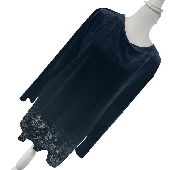 CAROLE LITTLE! YUMMY BLACK STRETCH VELVET, SHEER LACE EDGED TOP, SHIRT ! SZ 16 - Picture 1 of 8